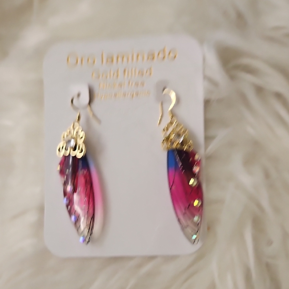 Gold and Pink Dangle Earrings